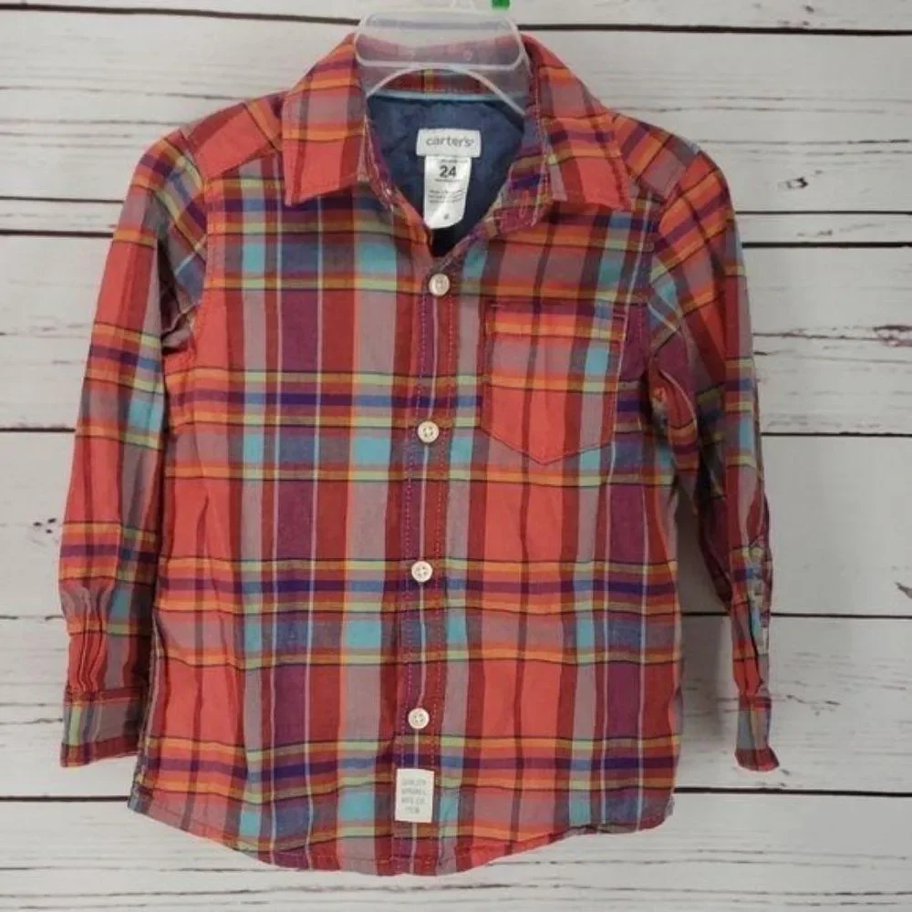 Carters Red Plaid‎ Long Sleeve Button Down